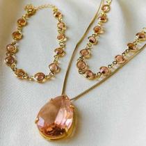 Colar Duplo Dourado Cristal Champagne Colar Duplo Dourado Cristal Champagne