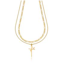 Colar Duplo Elo Pingente Fe Folheado a Ouro 18k