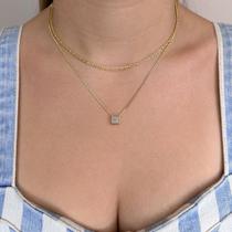 Colar Duplo Elos Achatados e Ponto de Luz Quadrado Banhado em Ouro 18k