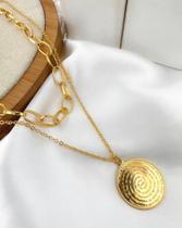 Colar duplo elos e Pai Nosso Folheado a ouro 18k