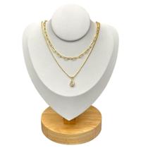 Colar duplo Elos Mini Gota Cristal Banhado a Ouro 18k