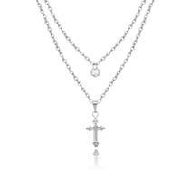 Colar Duplo feminino Cruz crucifixo feminino com ponto de luz em aço inox não escurece - KC STORE