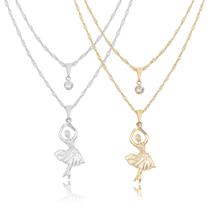 Colar Duplo Feminino dançarina Dança Bailarina De Aço Inoxidável e Folheado a dourado gargantilha