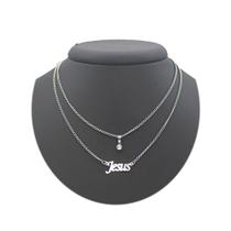 Colar Duplo Feminino de Jesus escrito aço Inox pedra zircônia Palavra cristo prateado não escurece Colar Duplo Feminino de Jesus escrito aço Inox pedra zircônia Palavra cristo prateado não escurece