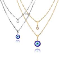 Colar Duplo Feminino Dourado prata prateado olho grego com ponto de luz zircônia mulher Colar Duplo Feminino Dourado prata prateado olho grego com ponto de luz zircônia mulher