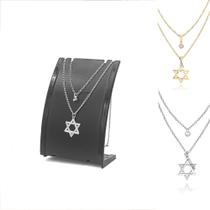 Colar Duplo Feminino estrela de davi 6 pontas estrelinha aço inox folheado gargantilha Colar Duplo Feminino estrela de davi 6 pontas estrelinha aço inox folheado gargantilha