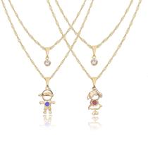 Colar Duplo feminino folheado dourado Casal Menina menino ponto de luz gargantilha