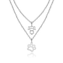 Colar Duplo Feminino menina pata patinha pet cachorro em aço inox prata não escurece Colar Duplo Feminino menina pata patinha pet cachorro em aço inox prata não escurece