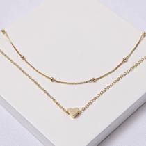 Colar Duplo Folheado a Ouro Coração Liso