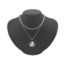 Colar Duplo Masculino banhado em aço inox não escurece Guerreiro corrente são jorge Redondo Colar Duplo Masculino banhado em aço inox não escurece Guerreiro corrente são jorge Redondo