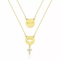 Colar Duplo Medalha Espírito Santo Divino Folheado