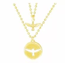 Colar Duplo Medalha Espírito Santo Pomba Folheado 18k