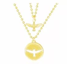 Colar Duplo Medalha Espírito Santo Pomba Folheado 18k