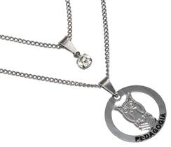 Colar Duplo Minha Profissão Pedagogia Coruja Aço Inox