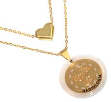 Colar Duplo Minha Profissão Radiologia Folheado Ouro 18k Colar Duplo Minha Profissão Radiologia Folheado Ouro 18k