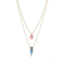 Colar Duplo Pedra Rosa E ul Armem RR Bijoux Colar Duplo Pedra Rosa E ul Armem RR Bijoux