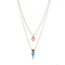 Colar Duplo Pedra Rosa E ul Armem RR Bijoux Colar Duplo Pedra Rosa E ul Armem RR Bijoux