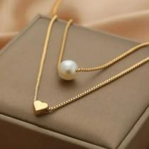 Colar duplo perola e coração Colar duplo perola e coração