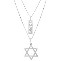 Colar Duplo Pigente Fé E Estrela De Davi Em Prata 925 Correntinha Delicada Presente Colar Duplo Pigente Fé E Estrela De Davi Em Prata 925 Correntinha Delicada Presente