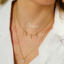 Colar Duplo Pingente de Pérolas e Zircônia Fino Estilo