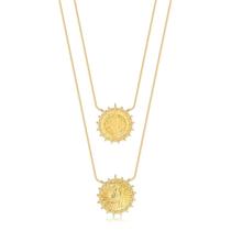 Colar Duplo Pingente Medalha Cruz São Bento Banhado A Ouro Colar Duplo Pingente Medalha Cruz São Bento Banhado A Ouro