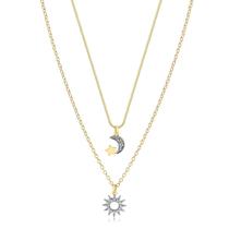 Colar Duplo Sol Lua Estrela Semijoia Folheado A Ouro 18k