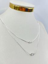Colar Duplo Veneziana Prata 925 com Zircônia Cristal e Extensora de 40cm - Semijoia com 50 Milésimos de Camada e Verniz Protetivo