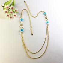 Colar Duplo Verônica - Cristais Azuis - Banhado a Ouro 18k Colar Duplo Verônica - Cristais Azuis - Banhado a Ouro 18k