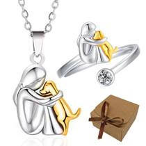 Colar E Anel Cachorro Abraço Amor Mãe Pet Presente Feminino