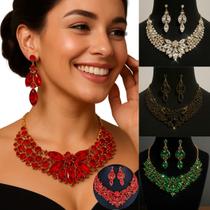 Colar E Brinco Conjunto Casamento Noiva Joia Brilhante Luxo Colar E Brinco Conjunto Casamento Noiva Joia Brilhante Luxo