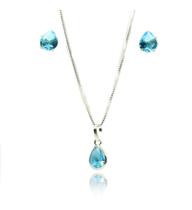 Colar E Brinco Gota Azul Pedra Zirconia Prata 925