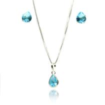 Colar e Brinco Gota Azul Pedra Zirconia Prata 925 Colar e Brinco Gota Azul Pedra Zirconia Prata 925