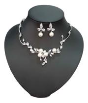 Colar E Brinco Noiva Zircônia E Pérola Prata Festa Debutante Colar E Brinco Noiva Zircônia E Pérola Prata Festa Debutante