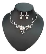 Colar E Brinco Noiva Zircônia E Pérola Prata Festa Debutante Colar E Brinco Noiva Zircônia E Pérola Prata Festa Debutante