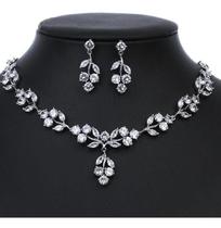 Colar E Brinco Noiva Zircônia Prata Festa Debutante Folhas Colar E Brinco Noiva Zircônia Prata Festa Debutante Folhas