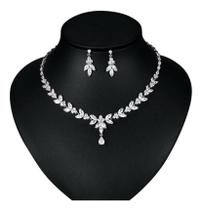 Colar E Brinco Noiva Zircônia Prata Festa Debutante Luxo