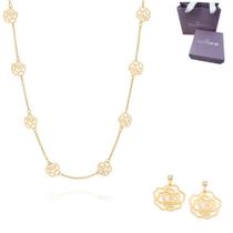 Colar E Brinco Rommanel Flores Vazadas Banhado Ouro 18k Colar E Brinco Rommanel Flores Vazadas Banhado Ouro 18k