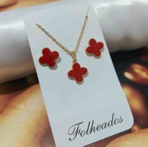 Colar e Brinco Trevo Virginia Folheado a Ouro 18K