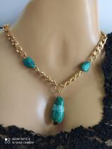 Colar e brinco verde turquesa