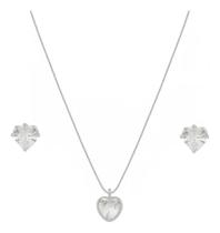 Colar E Brincos Feminino Coração Prata Maciça 925 Conjunto Colar E Brincos Feminino Coração Prata Maciça 925 Conjunto