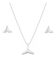 Colar E Brincos Feminino Rabo Baleia, Sereia Prata Maciça