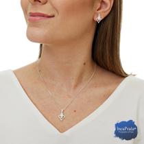 Colar E Brincos Navete Com Detalhe Em Micro Zircônias Prata