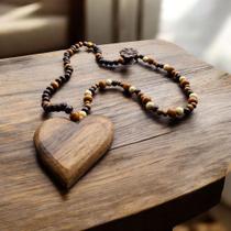 Colar e enfeite duplo com coração em madeira decorativo para porta, parede, vaso produzio a mão Colar e enfeite duplo com coração em madeira decorativo para porta, parede, vaso produzio a mão