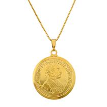 Colar e Pingente Medalha Imperador Banhado a Ouro 18k