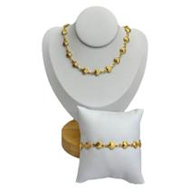 Colar e Pulseira Conchinha do Mar Banhado a Ouro 18k