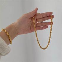 Colar e pulseira de aço inoxidável Cordão Baiano cor dourada Jóias da moda em aço inoxidável feminino e masculino de 4mm Feito em Moeda antiga - Vnox