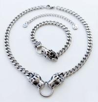 Colar e Pulseira Jaguar Conjunto em Aço Inox 316l Premium