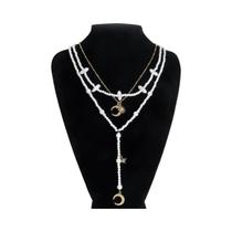 Colar Elegante Boêmio Com Pérolas Em Camadas E Estrelas Da Lua Para Mulheres, Joia Vintage Charmosa