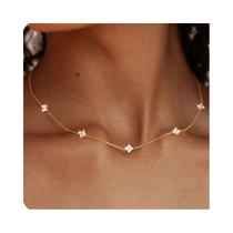Colar Elegante Feminino Com Zircônia E Flor De Quatro Folhas, Choker Incrustado, Joia Para Festas,