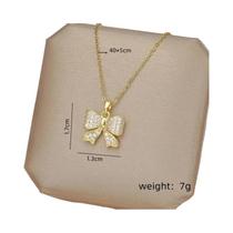 Colar Elegante Simples Com Pingente De Borboleta Dourada Em Zircônia E Corrente De Aço Titânio